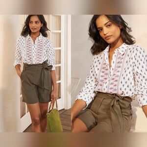 Boden Linen Shirt in lvory Paisley Stamp